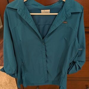 Columbia Teal Button-Up Shirt Breathable & Adjustable Sleeves